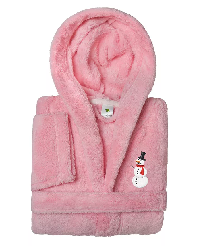 Детский плюшевый халат с капюшоном Snowman Super Plush Double Brushed Linum Home, розовый — фото 3