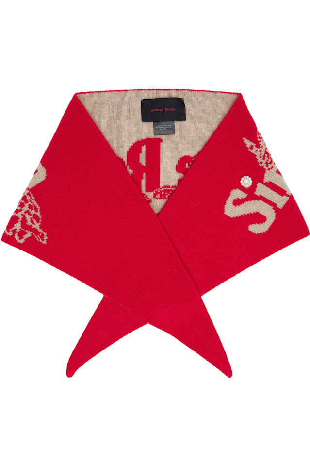 

Simone Rocha Вязаный шейный платок с графическим логотипом, красно-бежевого цвета