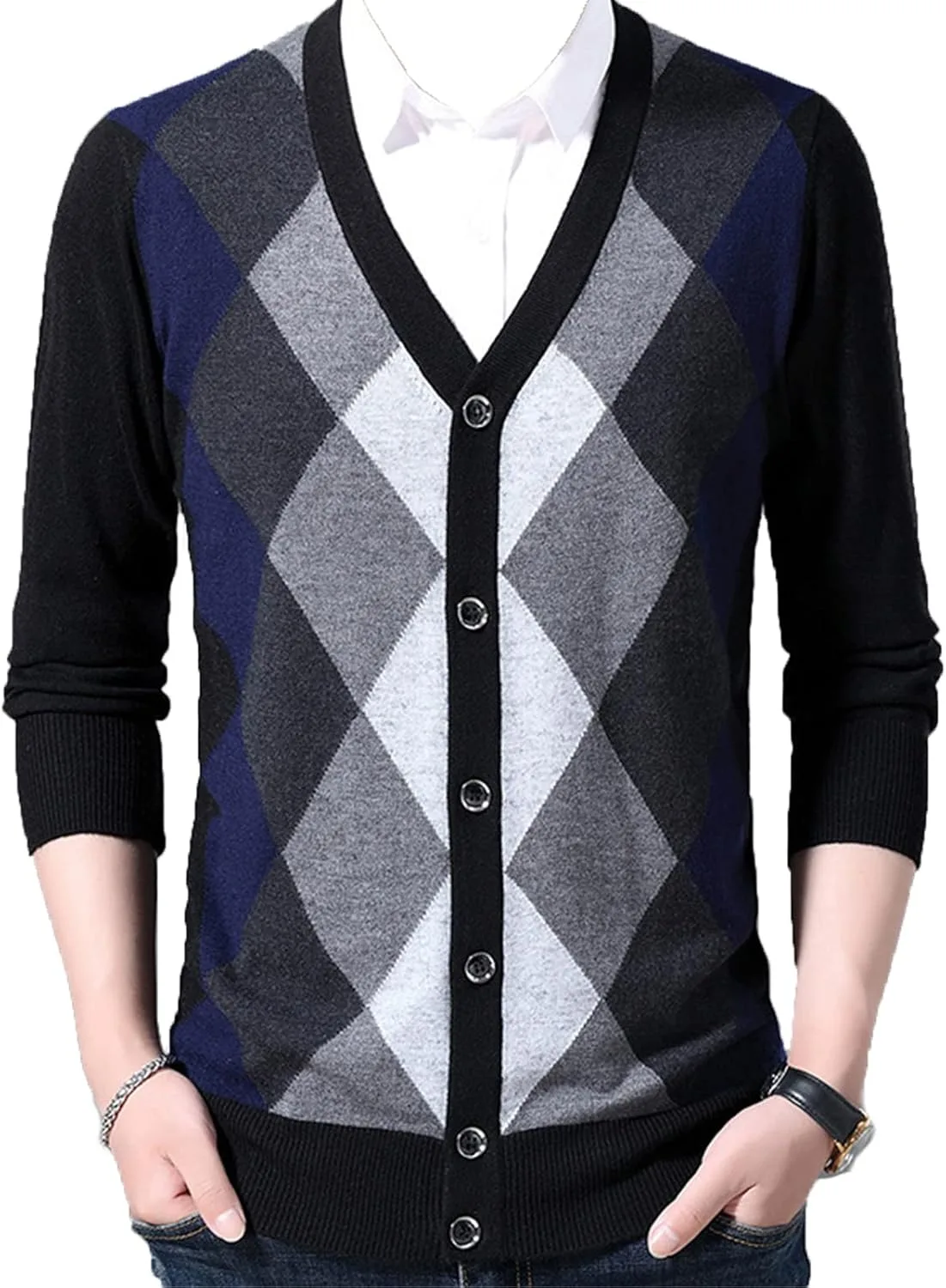 

Мужской кардиган с V-образным вырезом и длинными рукавами Kaxiya2021