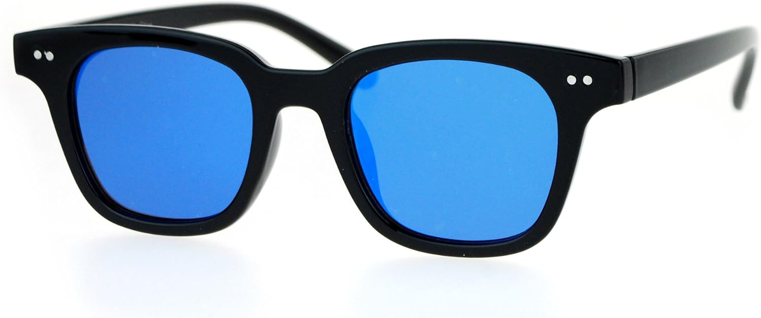 

Солнцезащитные очки JuicyOrange с зеркальными плоскими линзами, квадратной оправой и роговым рисунком, в стиле ретро, ​​с защитой от УФ-излучения UV400, Black (Blue Mirror)