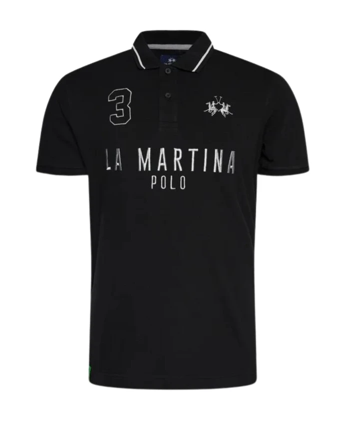

Хлопковая рубашка-поло с вышитым логотипом, черная. La Martina, черный