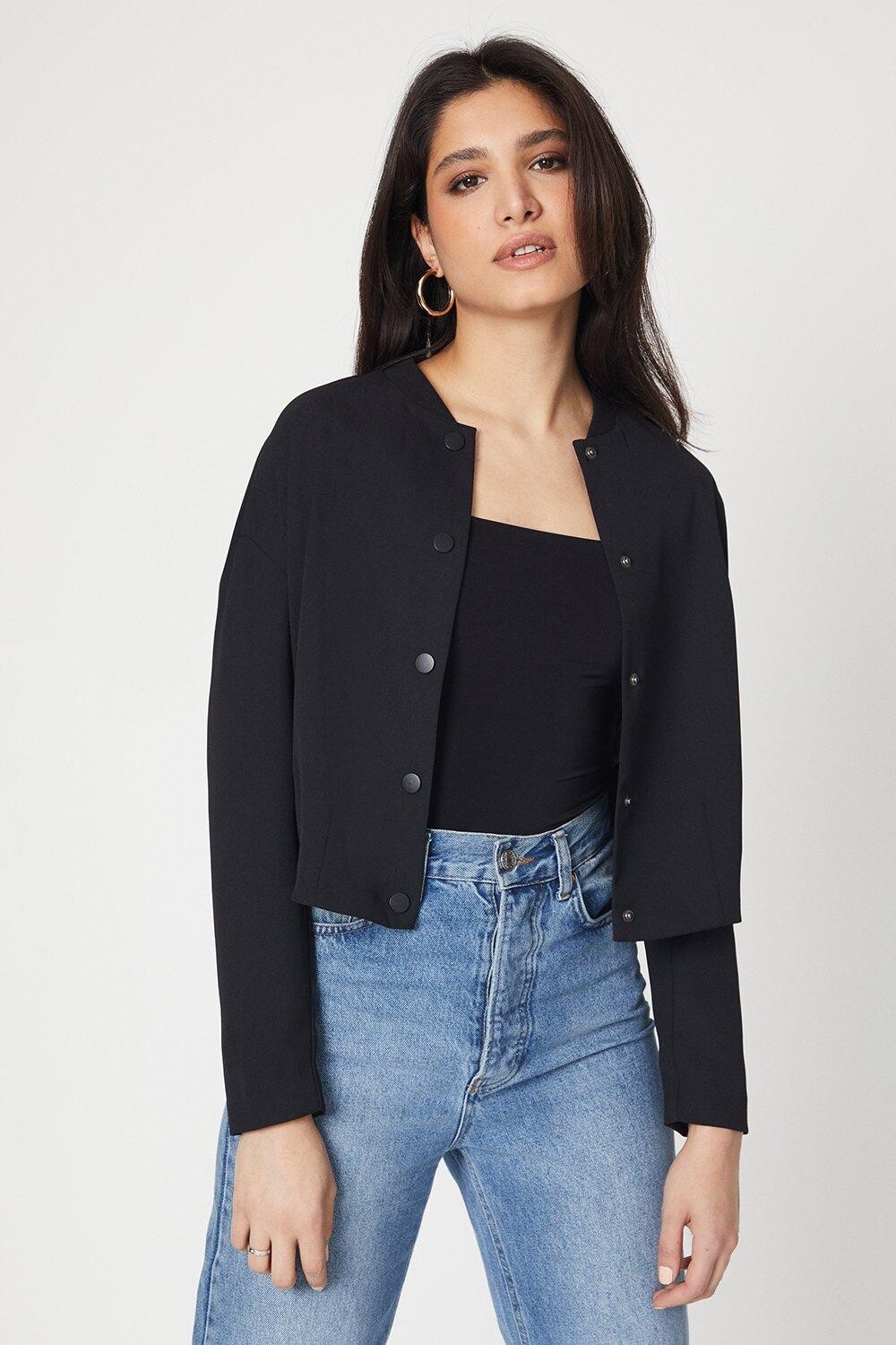

Бомбер на пуговицах спереди Dorothy Perkins, черный