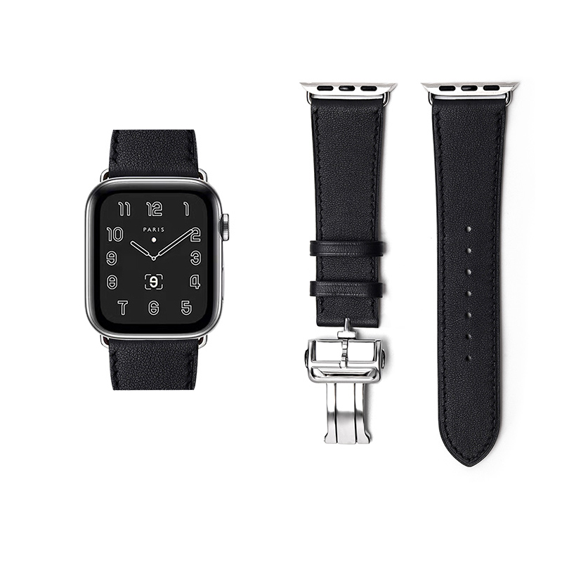 

Vobafe Часы Strap Apple Compatibility Cowhide Leather Material 43mm, Imported Swift cowhide ★ black