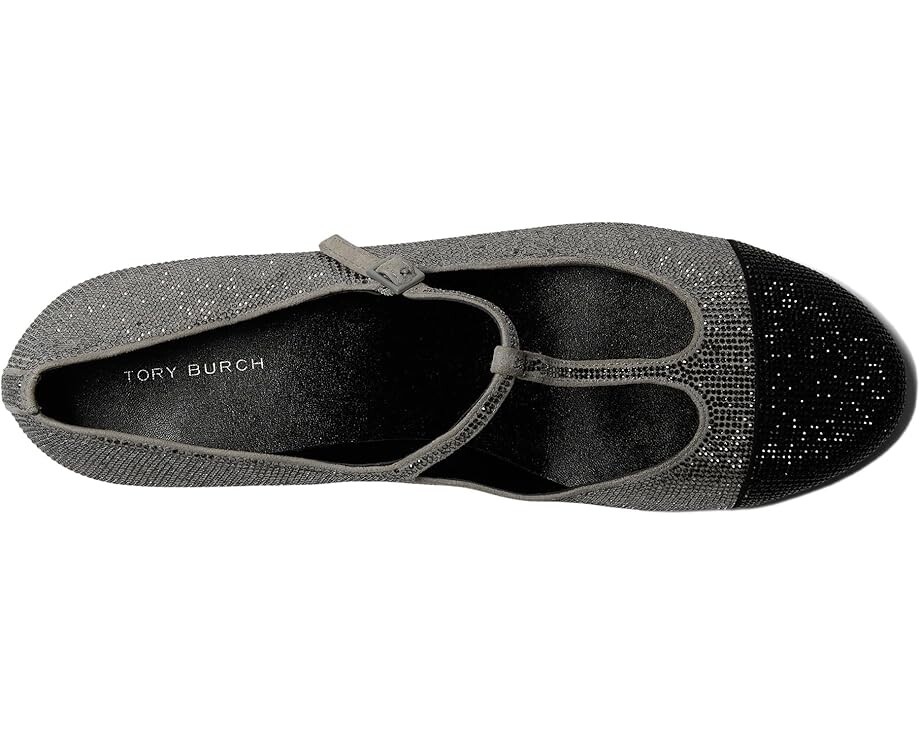 Туфли на плоской подошве Tory Burch Cap-Toe T-Strap Pave Heel Ballet 25 mm, цвет Lapis Gray/Black Diamond — фото 2