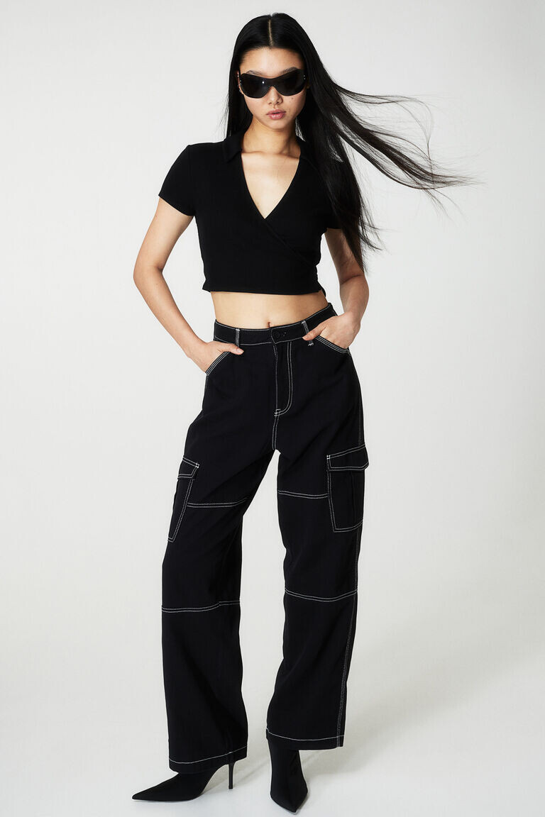 

Саржевые брюки карго H&M, черный
