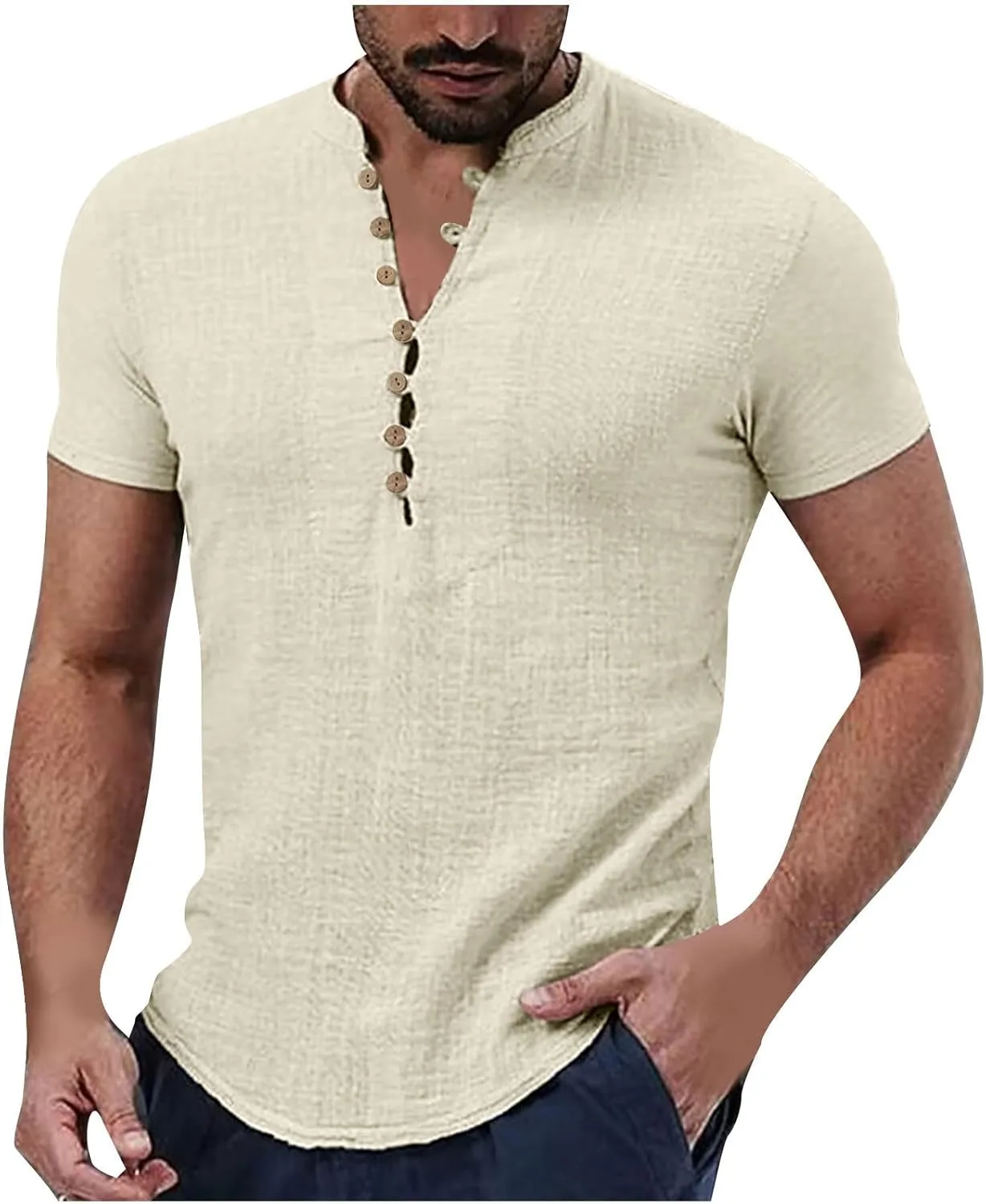 

Мужская летняя рубашка с длинным рукавом из хлопка и льна