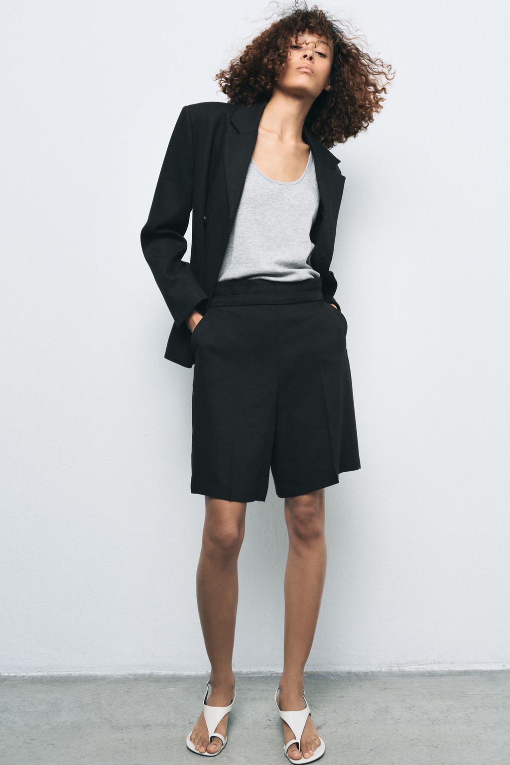 

Шорты-бермуды из льняной смеси zw collection ZARA, черный