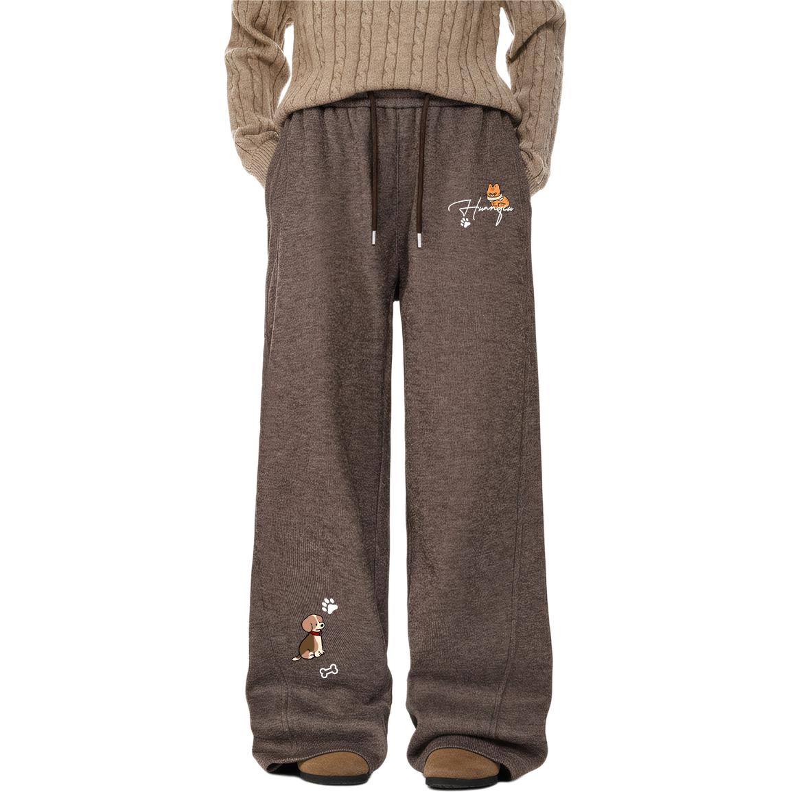 

Повседневные брюки Unisex утепленные с флисом прямого кроя HUANQIU, coffee