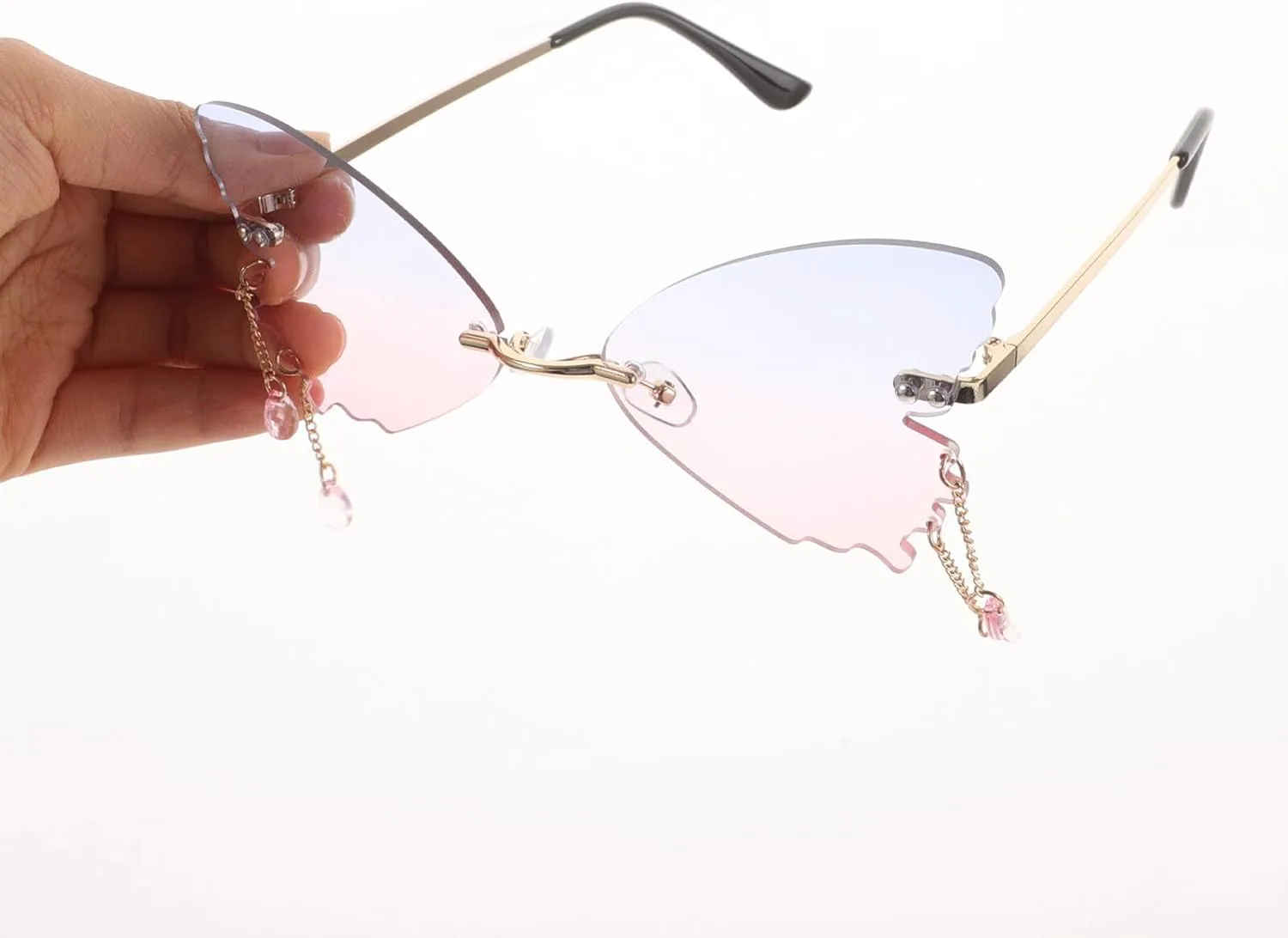 

Женские солнцезащитные очки-бабочки без оправы с защитой от УФ-излучения, модные очки с сине-розовыми линзами, легкие, для летних мероприятий LIOOBO, Multi