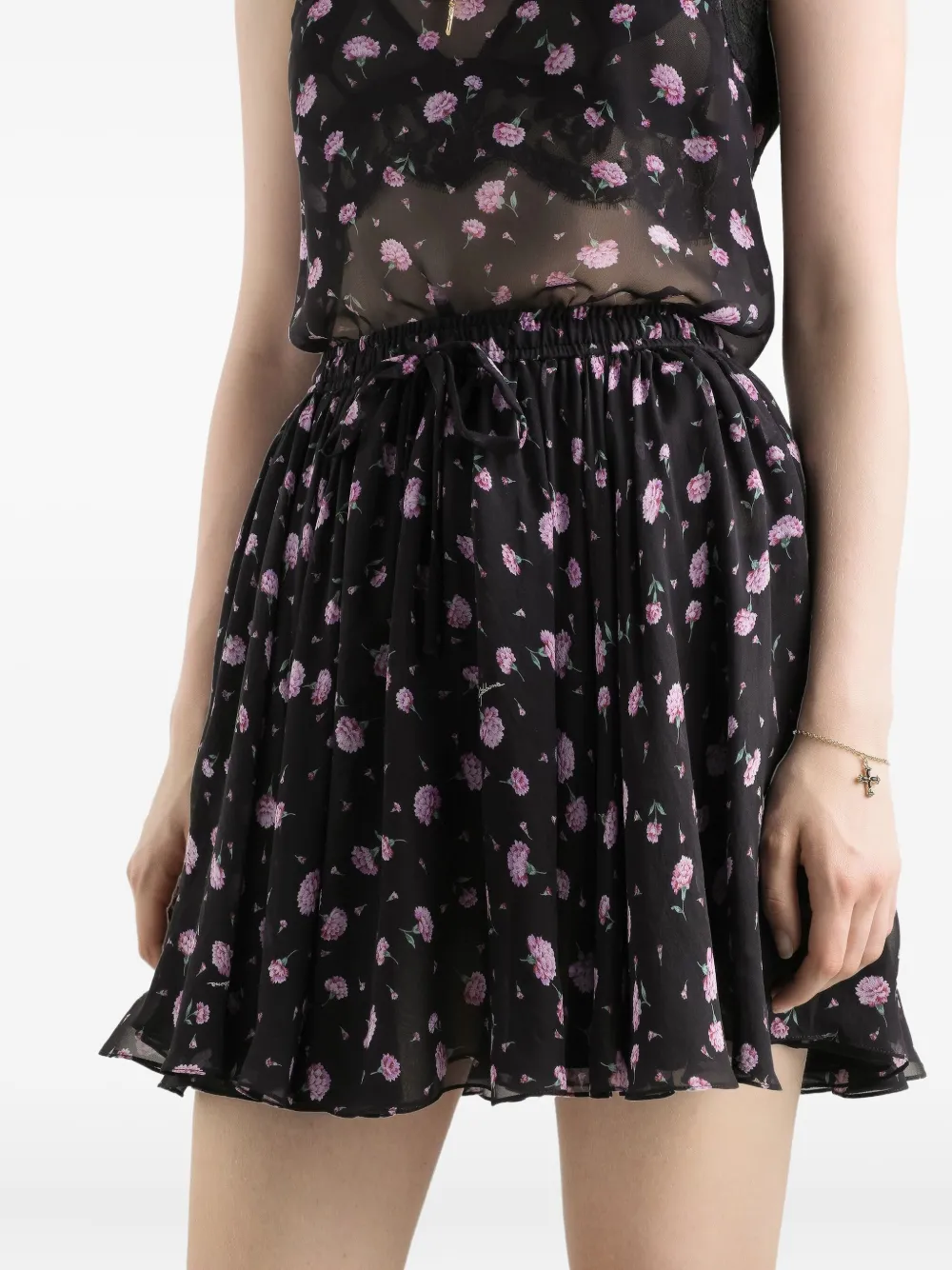 Юбка мини с кулиской и цветочным принтом DOLCE & GABBANA, черный — фото 4