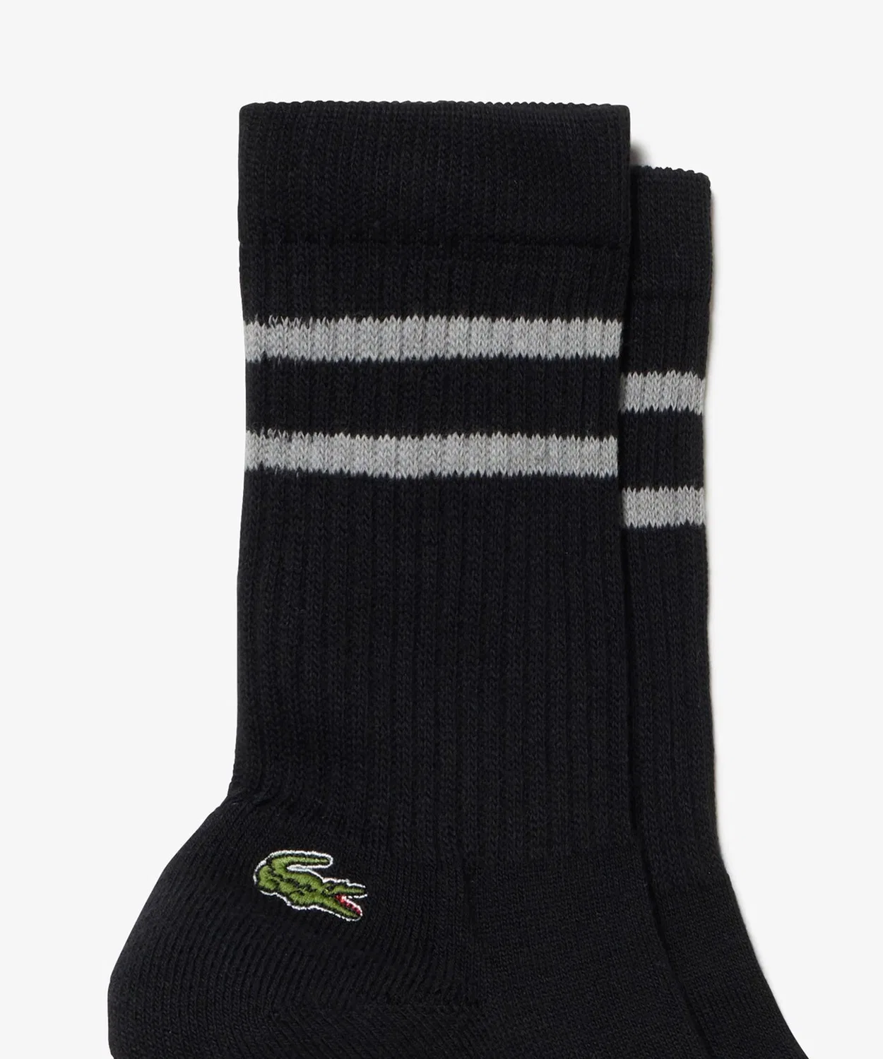 Носки спортивные средней длины с двойной полосой, бренд Lacoste, хлопок/полиэстер, чёрный — фото 3