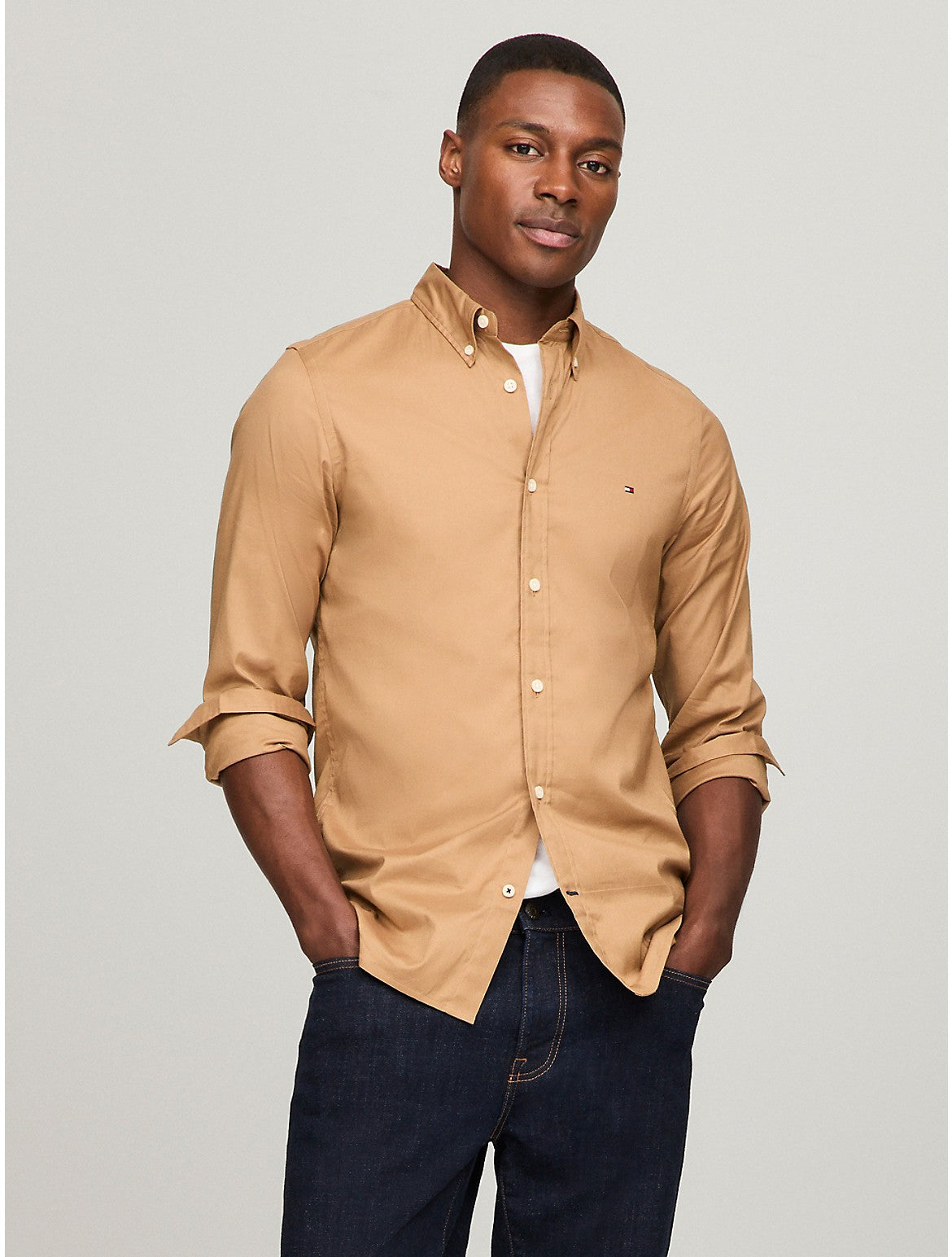 

Мужская рубашка Tommy Hilfiger THFlex Slim Fit Poplin, цвет pinecone tan