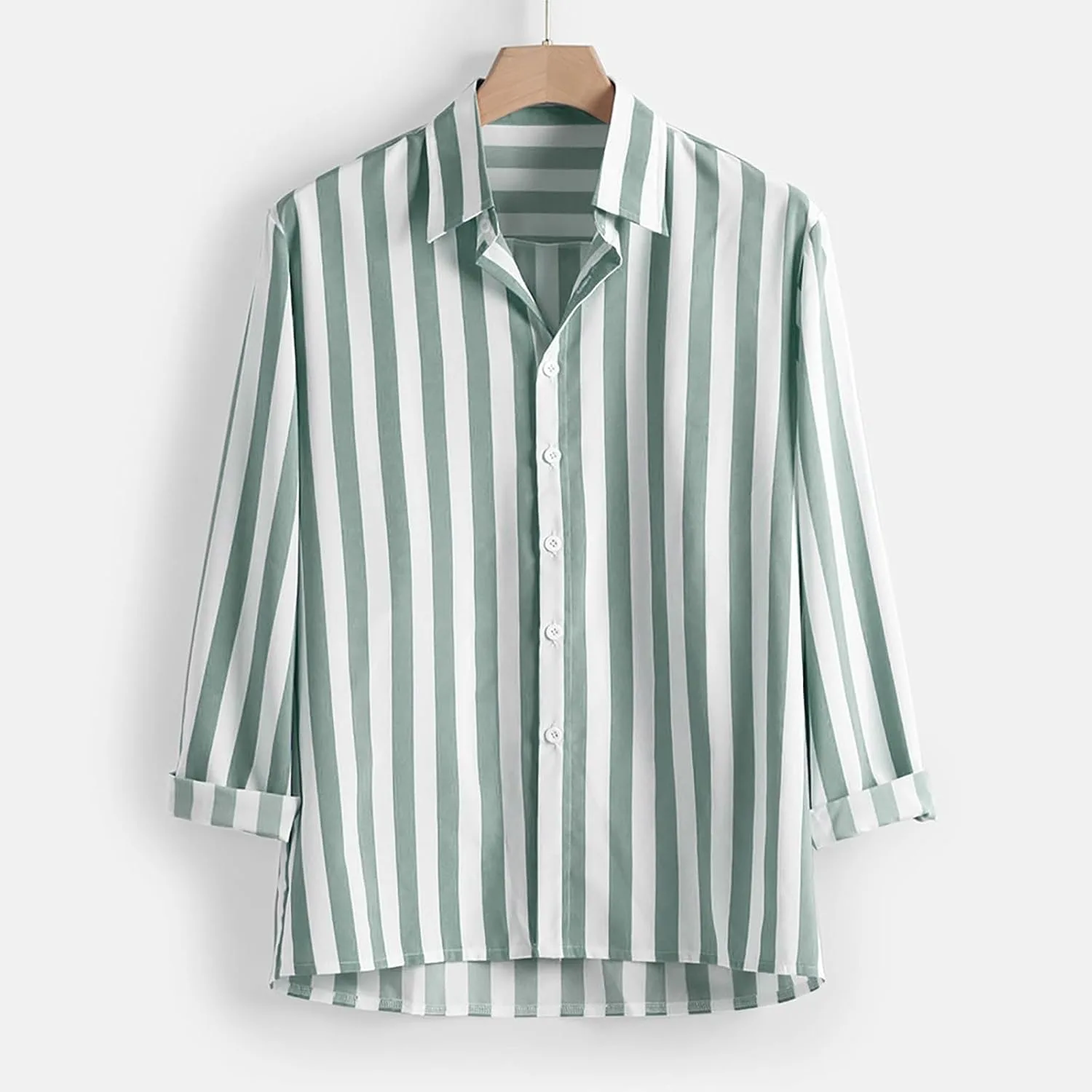 Рабочая рубашка для мужчин в полоску, casual, на пуговицах, regular fit, с отложным воротником и длинным рукавом — фото 3
