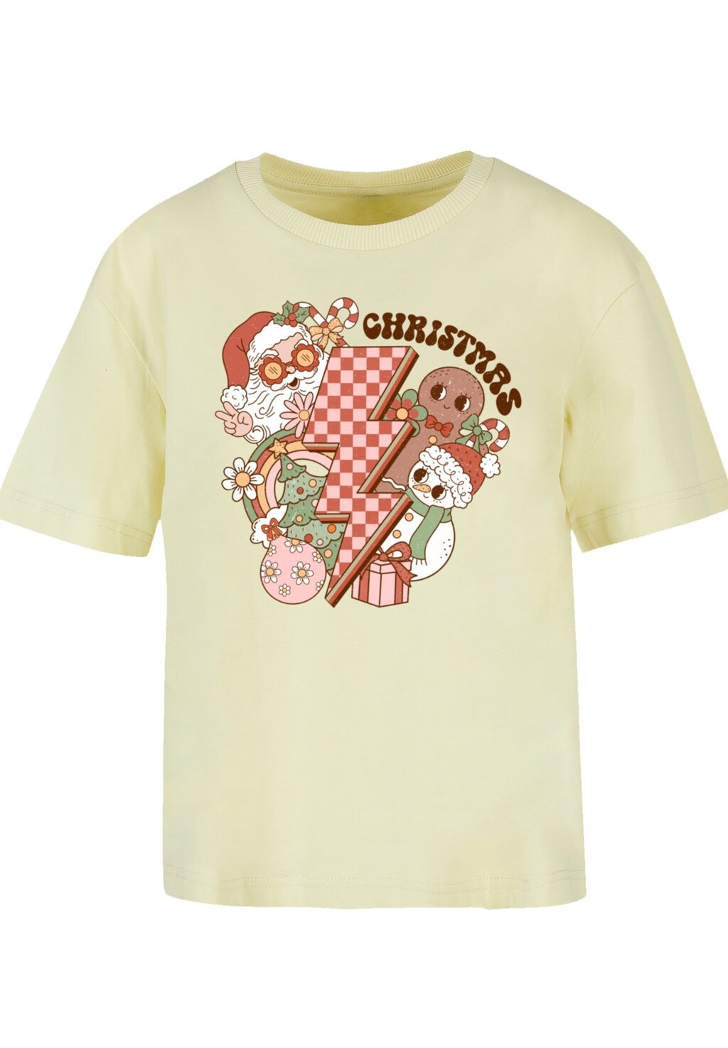 

Футболка с принтом WEIHNACHTEN GROOVY CHRISTMAS FLASH COZY VIBES F4NT4STIC, желтый