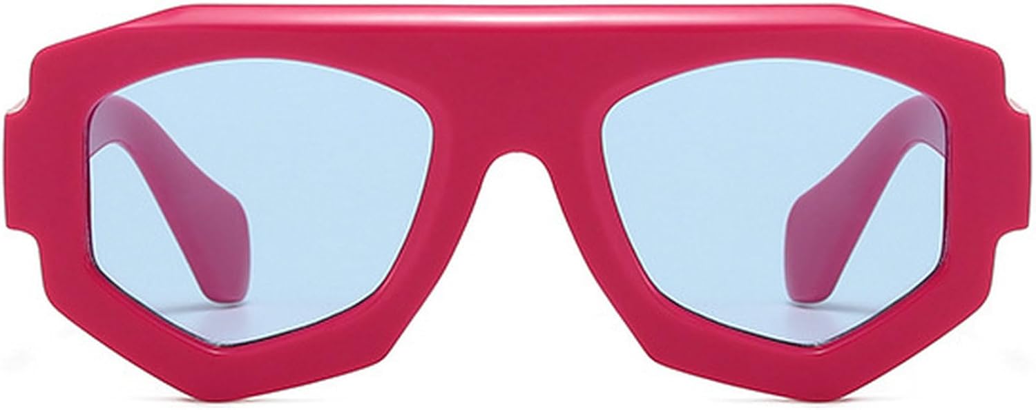 

Ретро-солнцезащитные очки в стиле 70-х для женщин и мужчин, винтажные, модные, массивные, шестиугольные, модель 2025, большие, синие, с защитой от УФ-излучения UV400 mincl, Red Blue