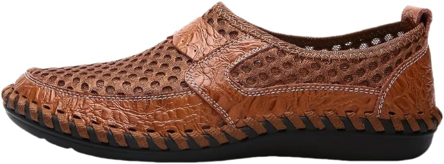 

Мужские сандалии из сетки на скользящей подошве с декоративной строчкой для прогулок и вождения на улице, дышащие мужские обувь для весны и лета Hhhchpm, темно-коричневый