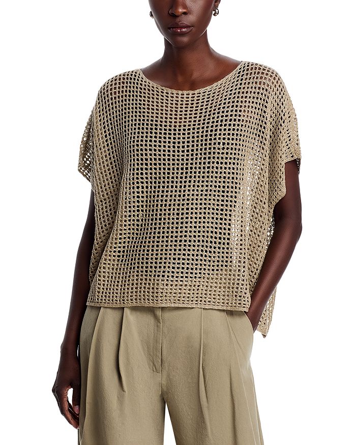 

Свитер с лодочкой и короткими рукавами Eileen Fisher, коричневый/бежевый