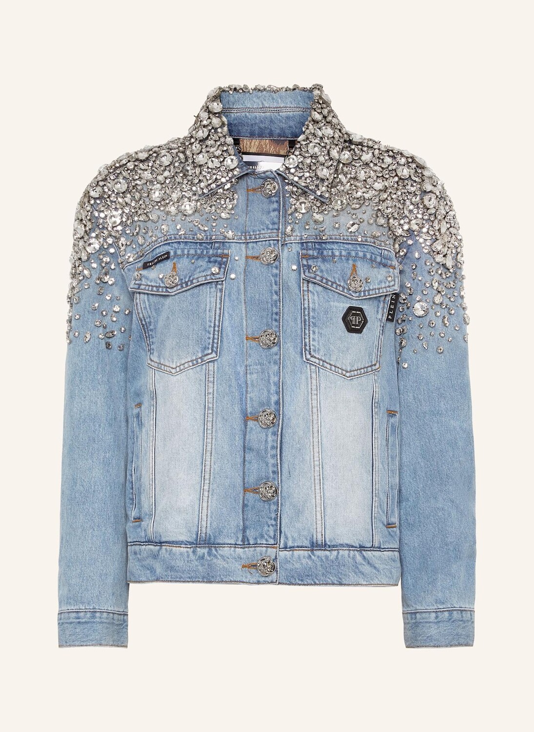 

Джинсовая куртка оверсайз с отделкой камнями PHILIPP PLEIN, серый