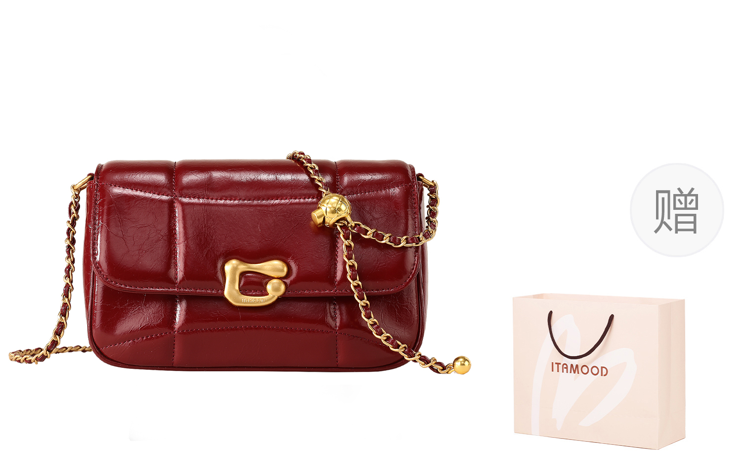 

Miao Di Кожаная женская сумка через плечо, Burgundy Red Large