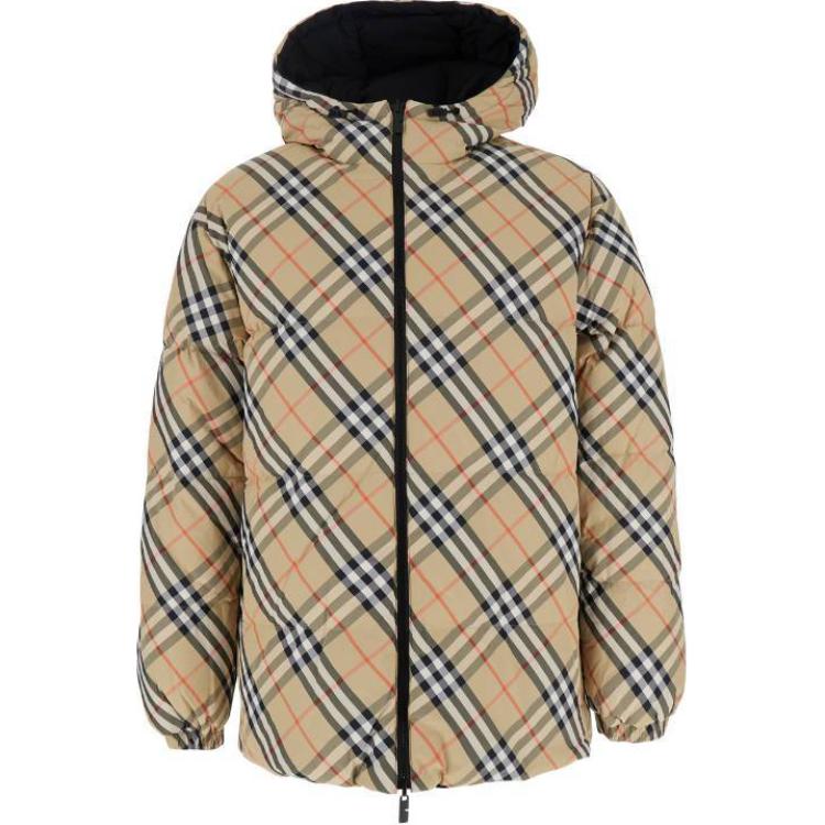 

Burberry Винтажная клетчатая куртка с капюшоном на пуху, Beige