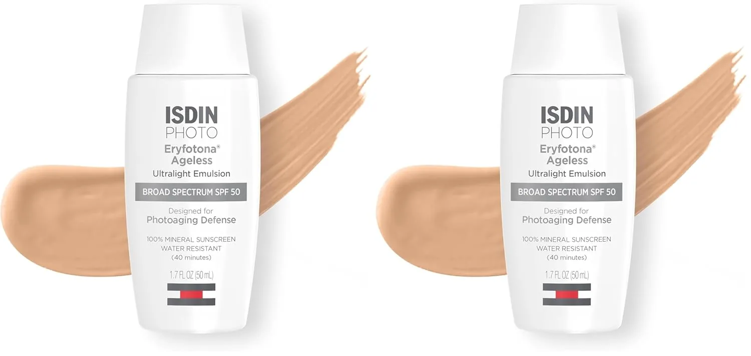 ISDIN Eryfotona Ageless тонированный минеральный солнцезащитный крем для лица SPF 50 с оксидом цинка, DNA Repairsomes и витамином E, универсальный оттенок 50 мл (2 шт.)