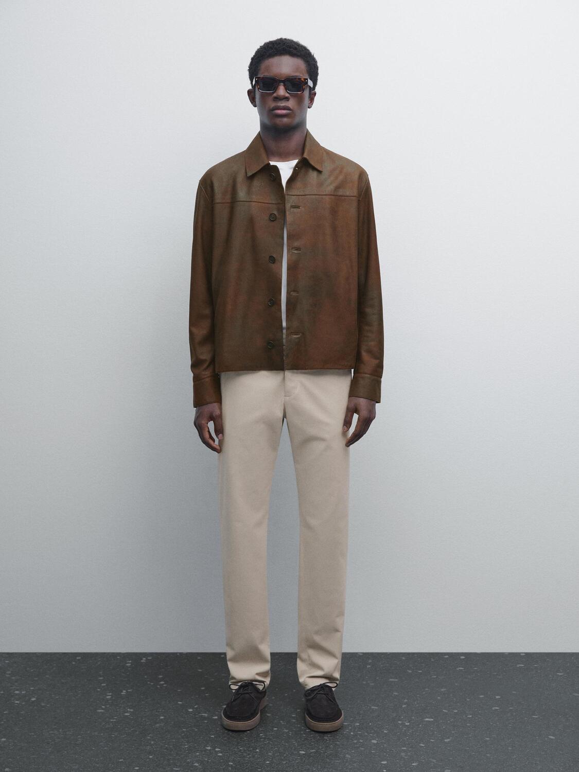 

Облегающие текстурированные брюки Massimo Dutti, бежевый