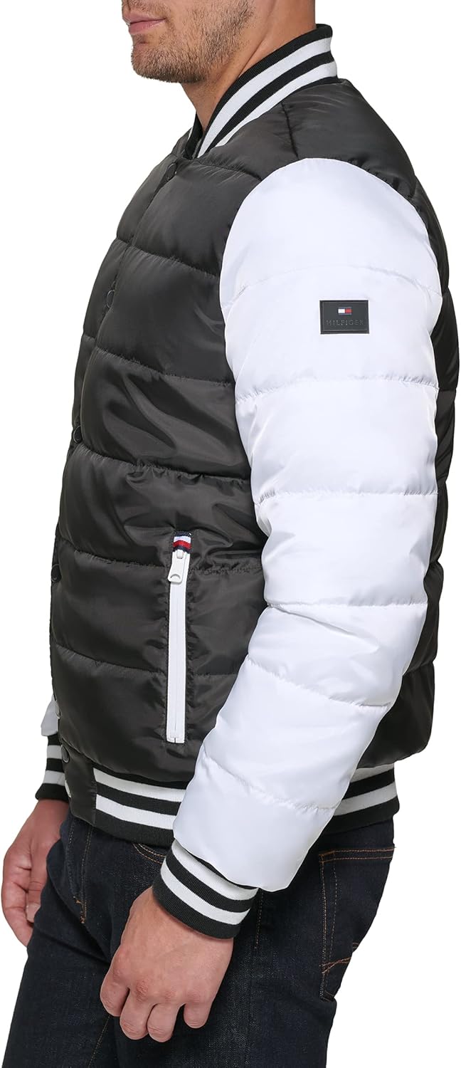 Мужская стеганая куртка-бомбер Tommy Hilfiger Mens Varsity, Black/White — фото 3