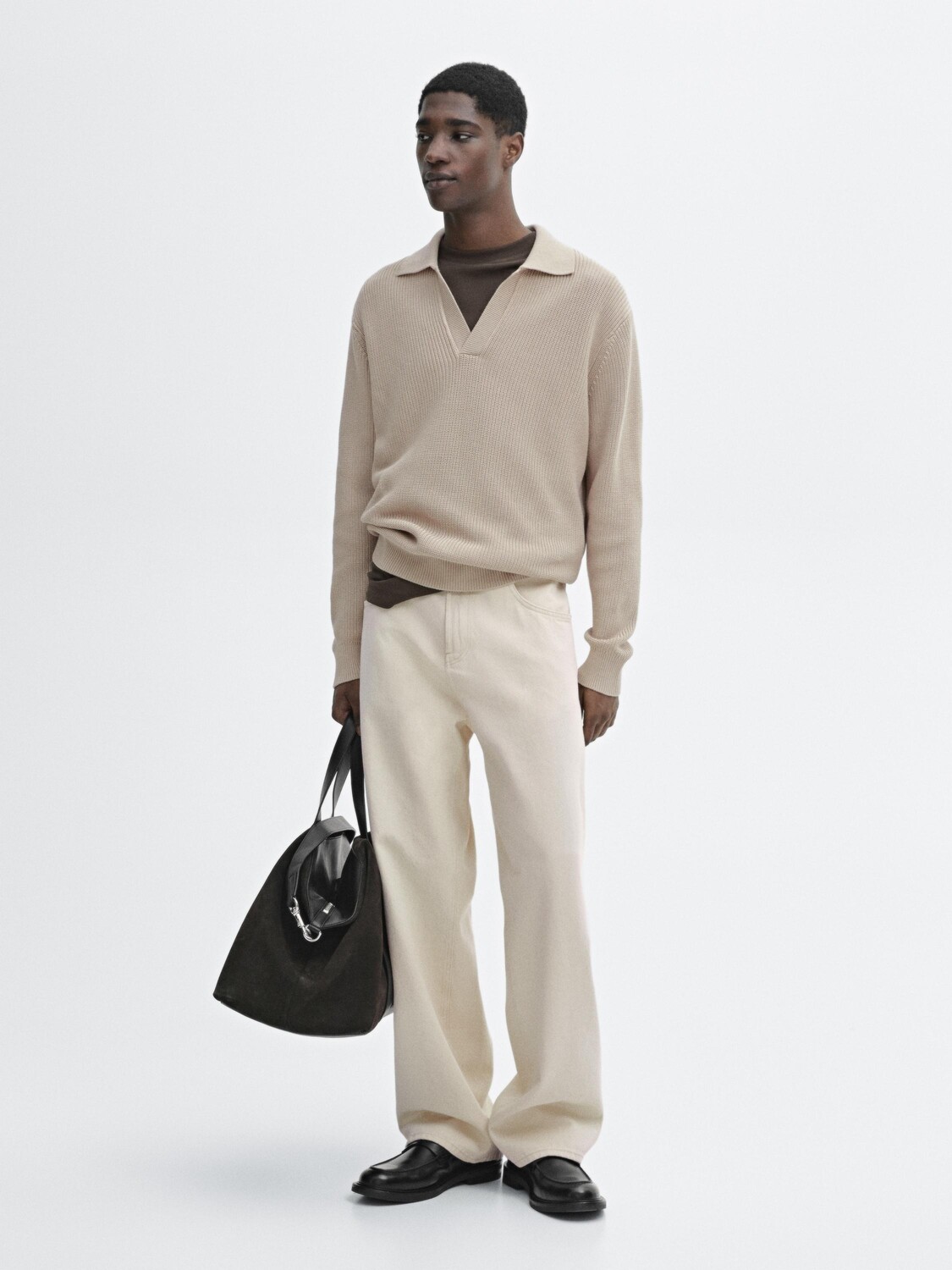 

Свитер из 100% хлопка в рубчик Massimo Dutti, бежевый