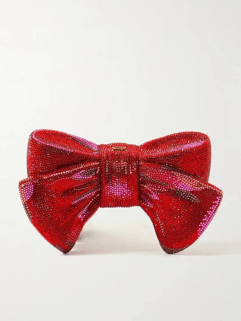 Клатч Bow Just for You под золото, украшенный кристаллами JUDITH LEIBER COUTURE, красный
