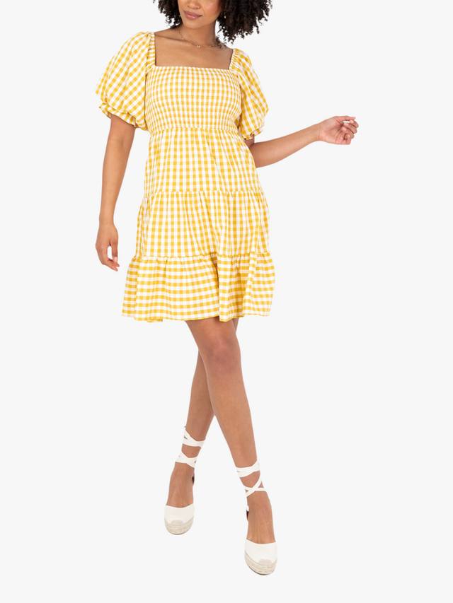 

Платье-мини в горошек с пышными рукавами в стиле молочницы Lovedrobe, Yellow Gingham