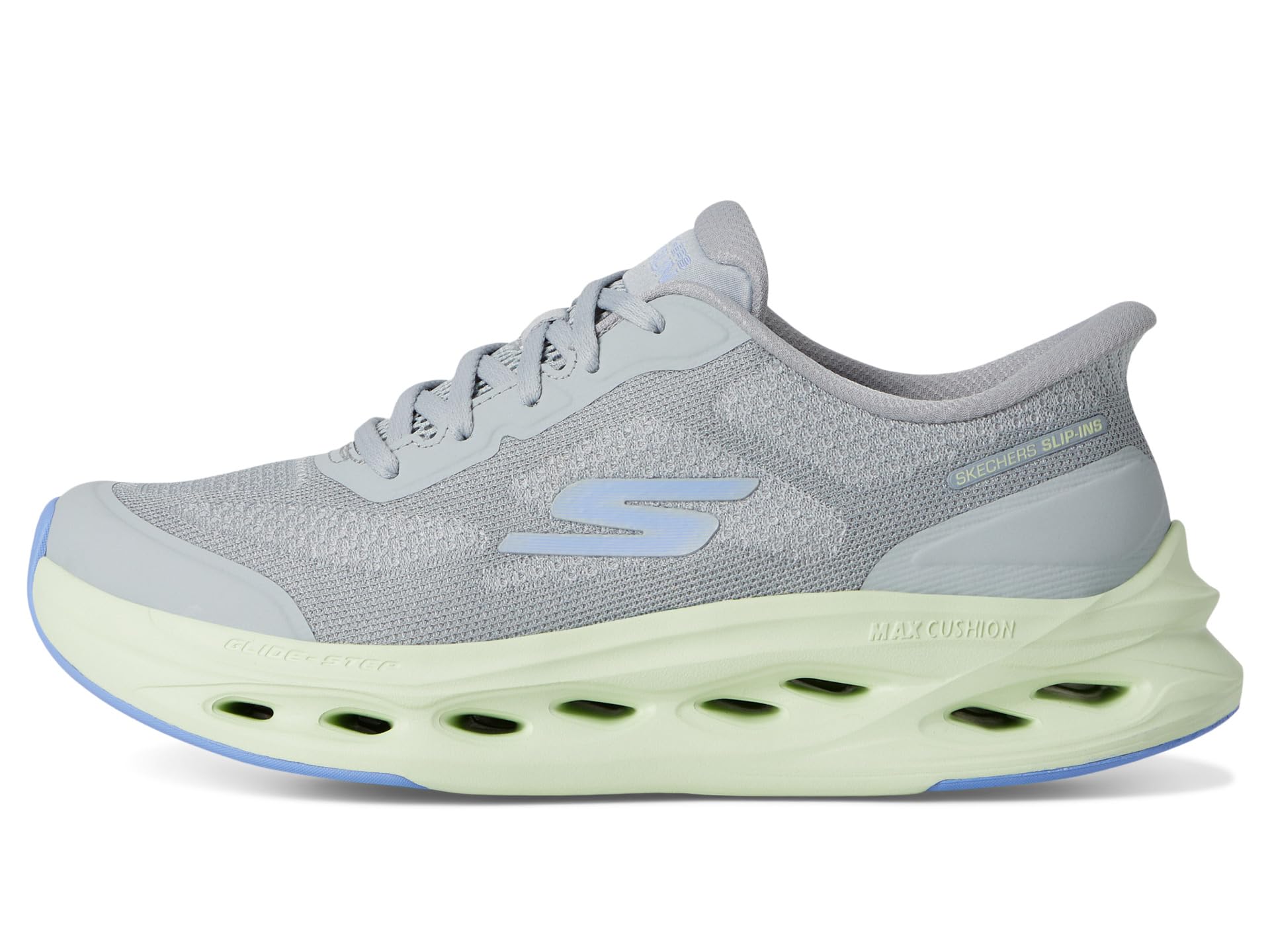 Кроссовки SKECHERS Max Cushioning Glide Step Hartford Hands Free Slip-Ins, цвет Gray/Lime — фото 4
