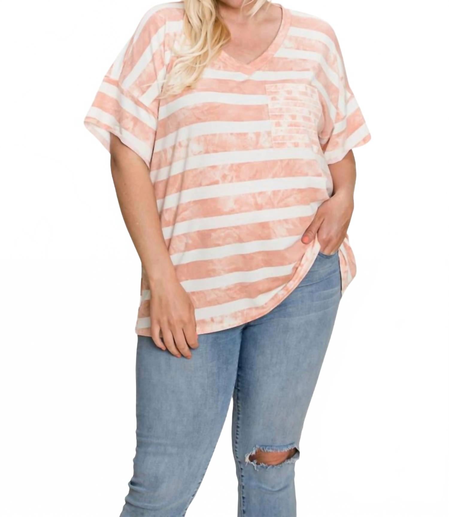 

Полосатый топ с карманом - Plus в цвете слоновая кость/розовый Cotton Bleu