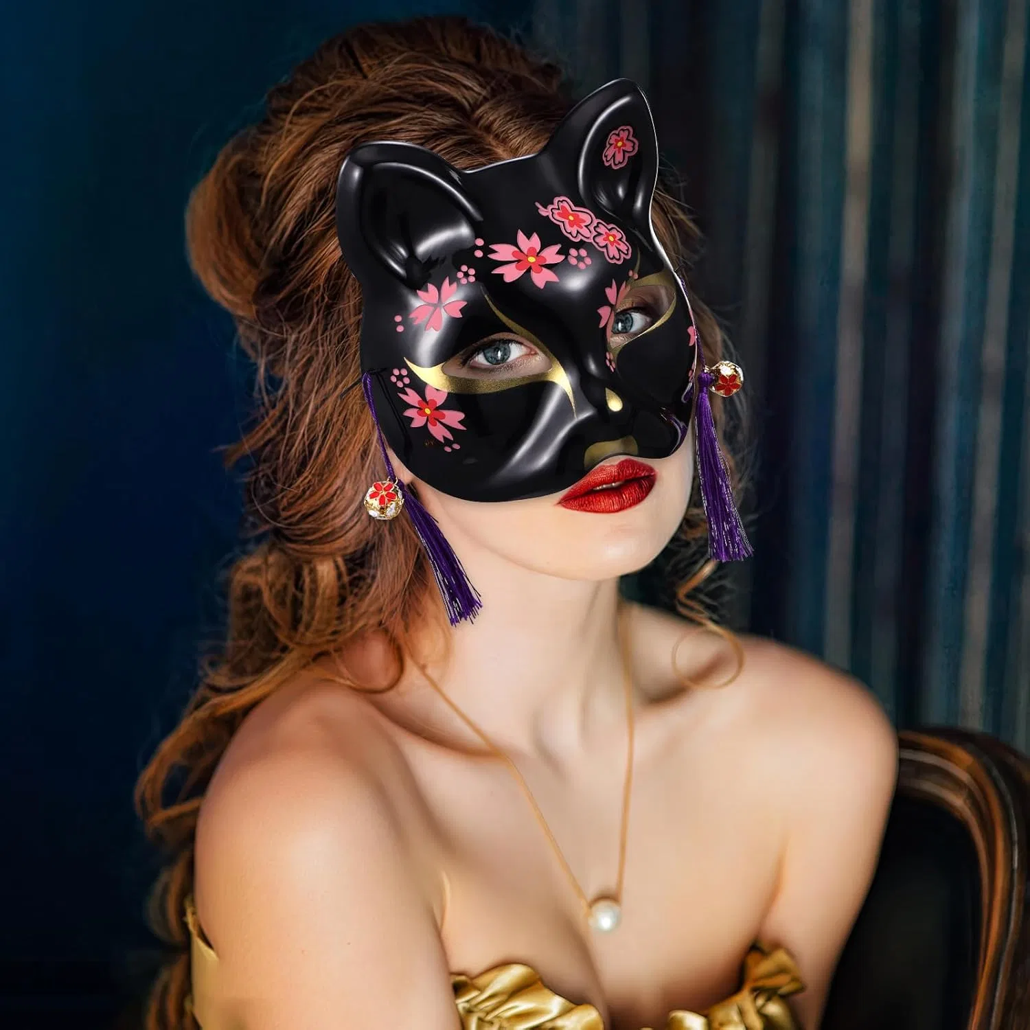 Маска для лица GLSTOY — С рисунком сакуры и кошки, , белая — фото 2