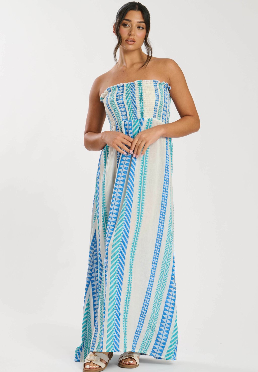 

Платье макси BANDEAU JACQUARD WITH SHIRRED BODICE South Beach, синий
