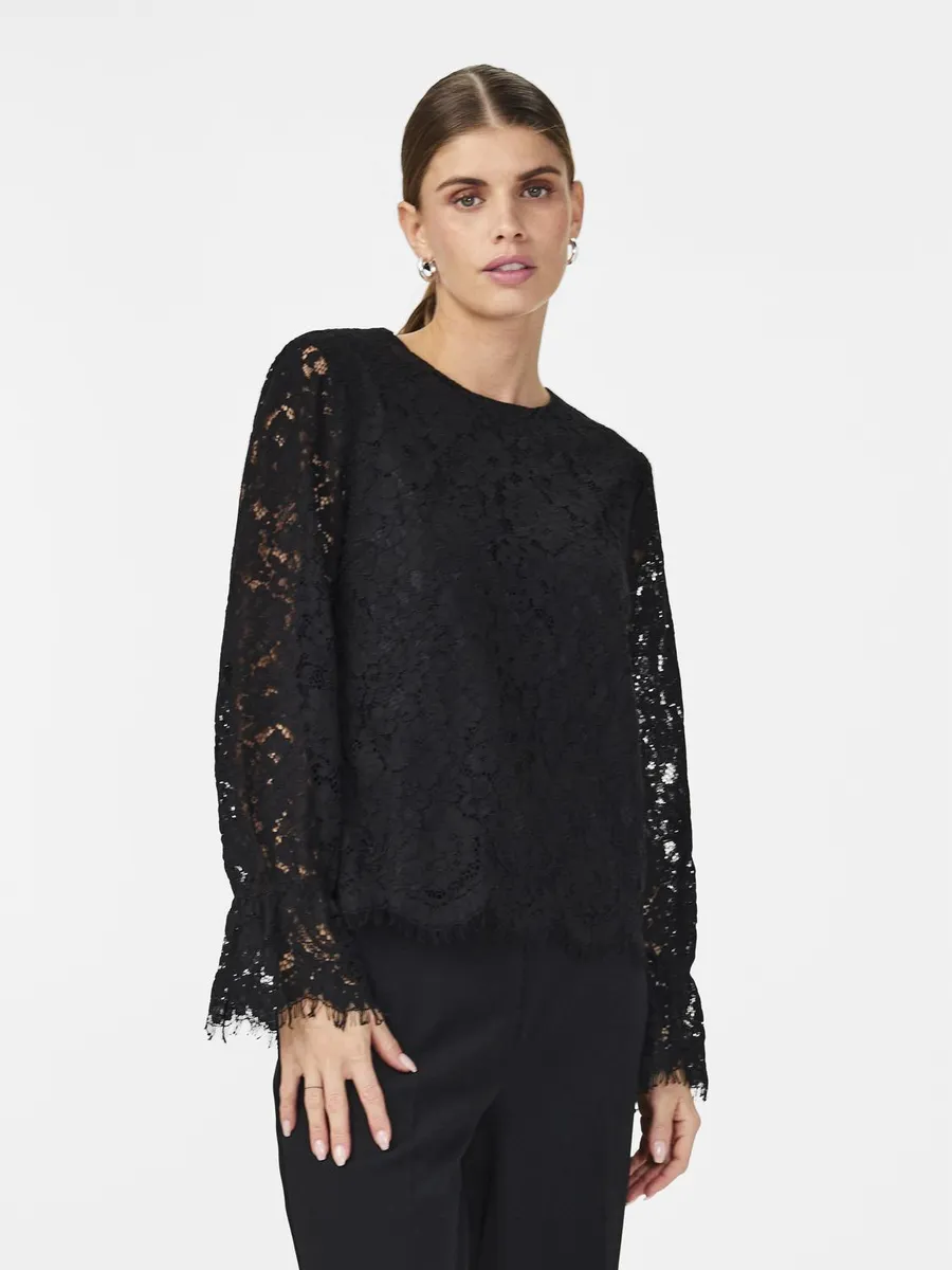 

Кружевная блузка Y.A.S "YASPERLA LS LACE TOP S. NOOS", черный