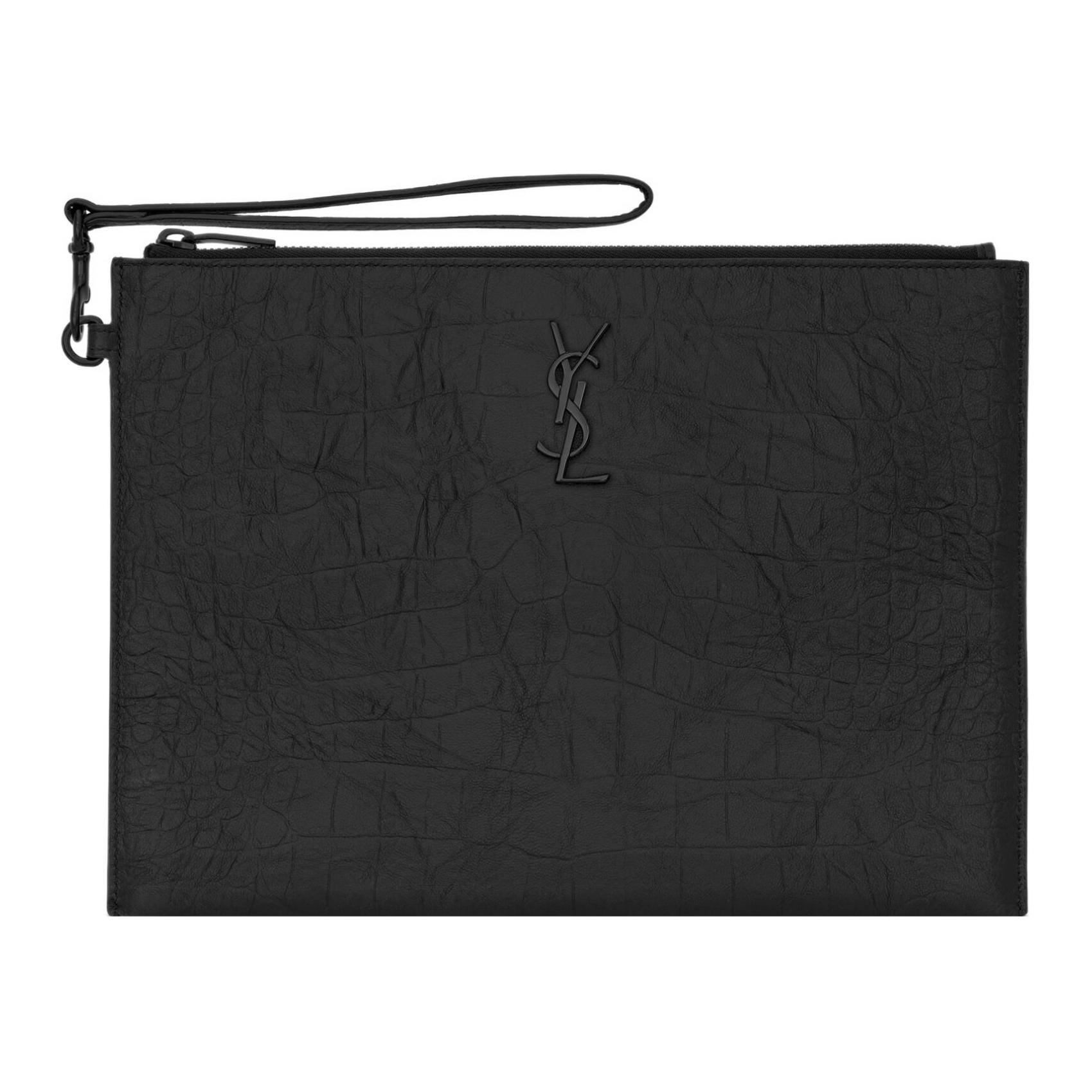 

SAINT LAURENT Мужская черная клатч-сумка для планшета из овчины Monogramme