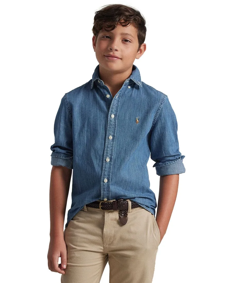 Рубашка и шорты из шамбре для мальчиков постарше Polo Ralph Lauren, темно-синий