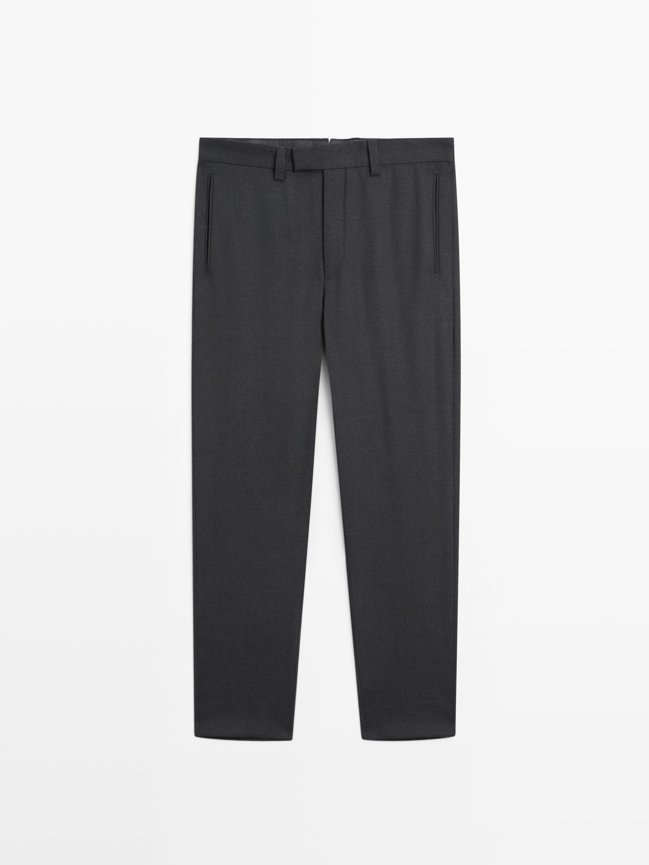 Брюки barrel fit из трехслойной шерсти Massimo Dutti, charcoal — фото 2