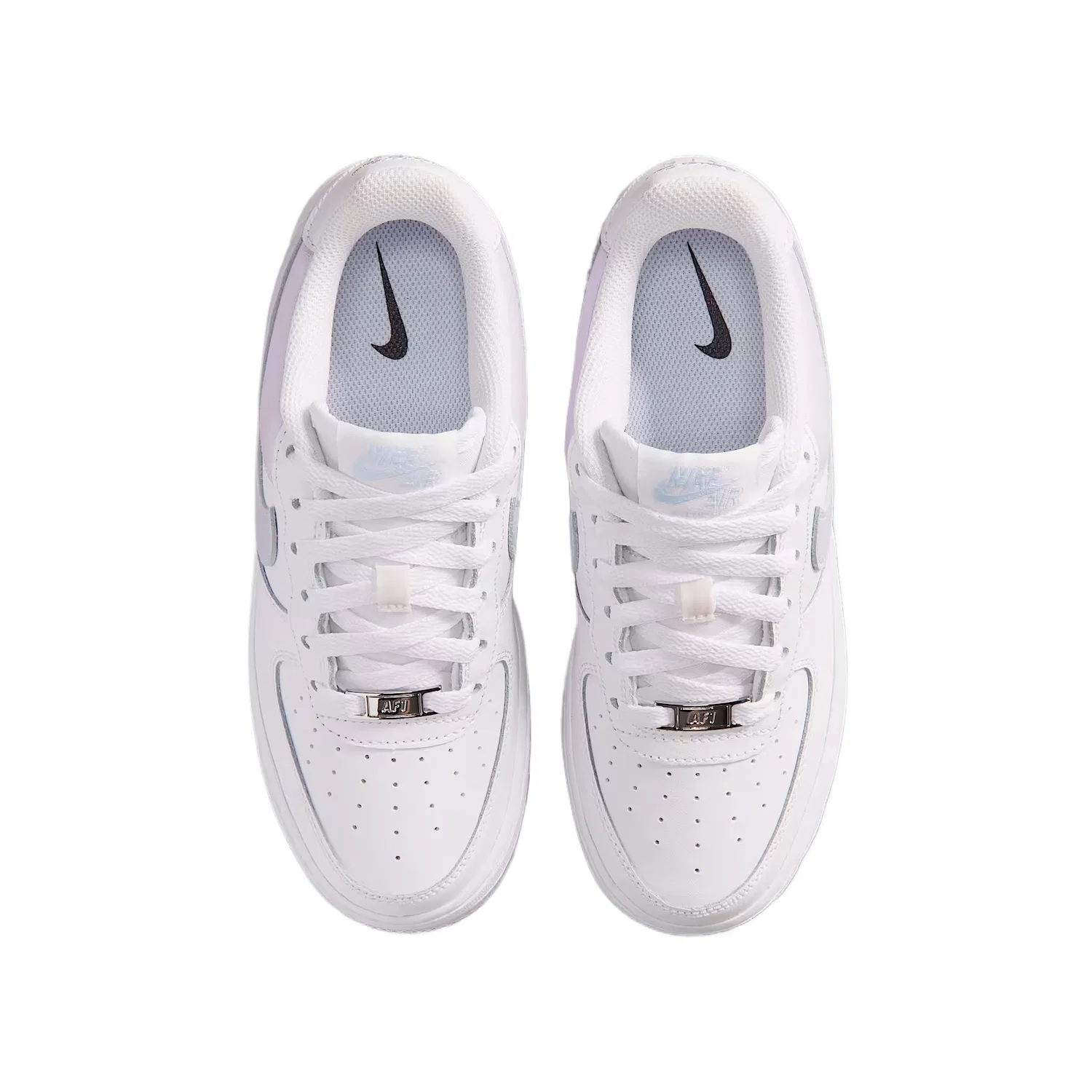 Кроссовки Air Force 1 Synthetic Leather, Leather Low top Skateboard Shoes Kids' Nike, White/Purple Blue/Metallic Silver/White — фото 4