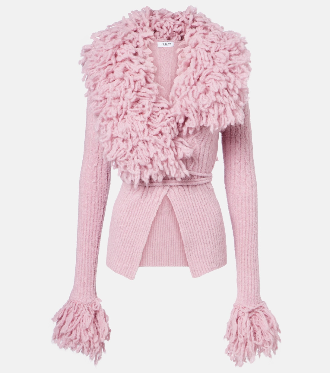 

Кардиган из ребристой и косичной вязки The Attico, розовый