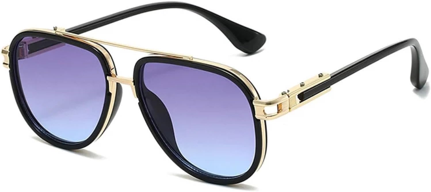 

Винтажные металлические солнцезащитные очки с двойной перемычкой для женщин, роскошные, популярные, для мужчин, в стиле панк, модные, для активного отдыха, с защитой от УФ-излучения UV400 TKKTLLT, Black-purpleblue