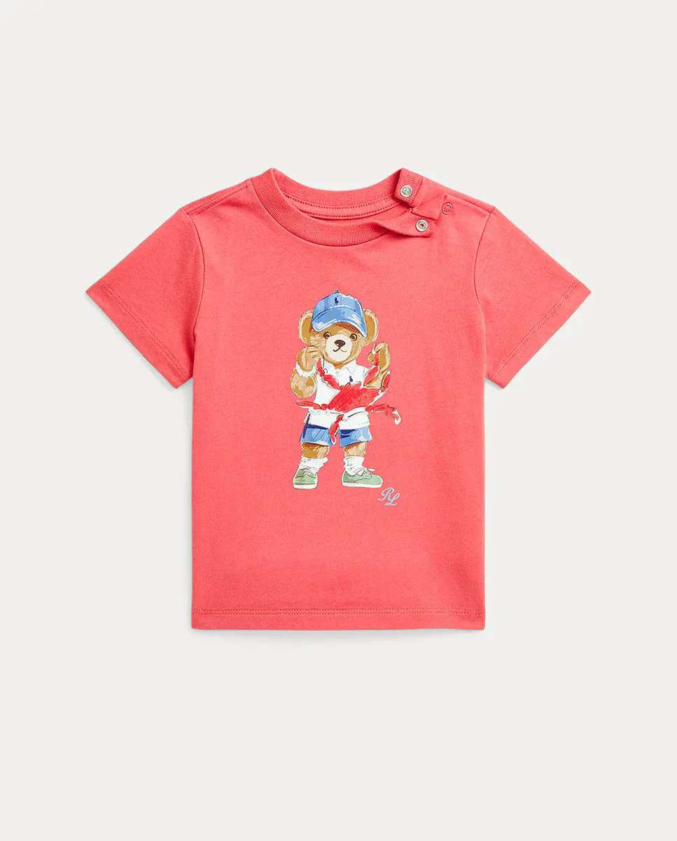 

Мальчик хлопчатобумажная футболка с медведем поло Polo Ralph Lauren, красный