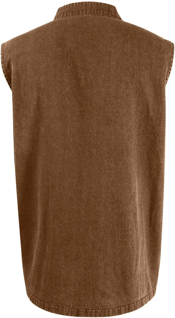 Мужская майка-безрукавка с пуговицами, vintage, хлопок, D004-brown — фото 3
