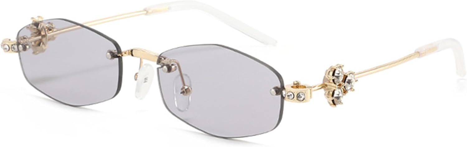 

Солнцезащитные очки bullabulling без оправы, прямоугольные, со стразами, для мужчин и женщин, маленькие, золотистые, многоугольные, с защитой от УФ-излучения UV400, без оправы, Gray