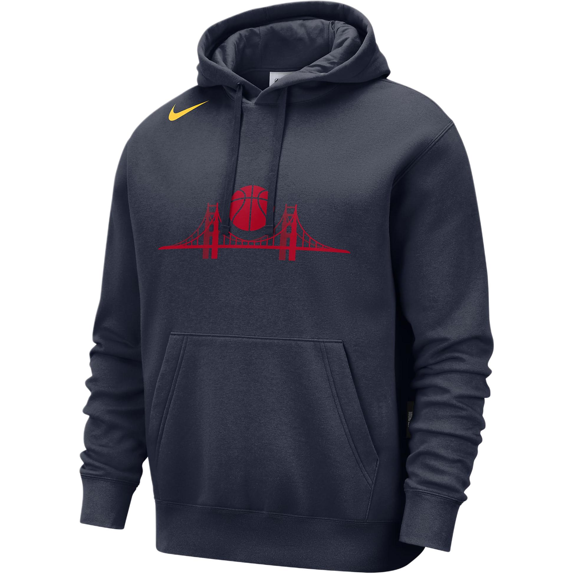 Толстовка с капюшоном Golden State Warriors Club City Edition мужская баскетбольная флисовая Nike, темно-синий/желтый — фото 2