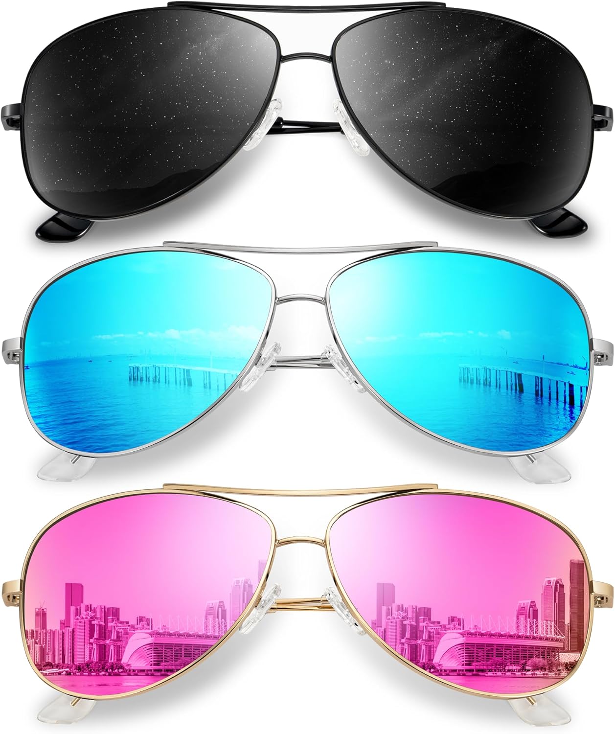 

Поляризованные солнцезащитные очки-авиаторы KALIYADI для мужчин и женщин: легкие поляризованные солнцезащитные очки с улучшенной защитой UV400 для вождения, A2-black/Ice Blue/Pink