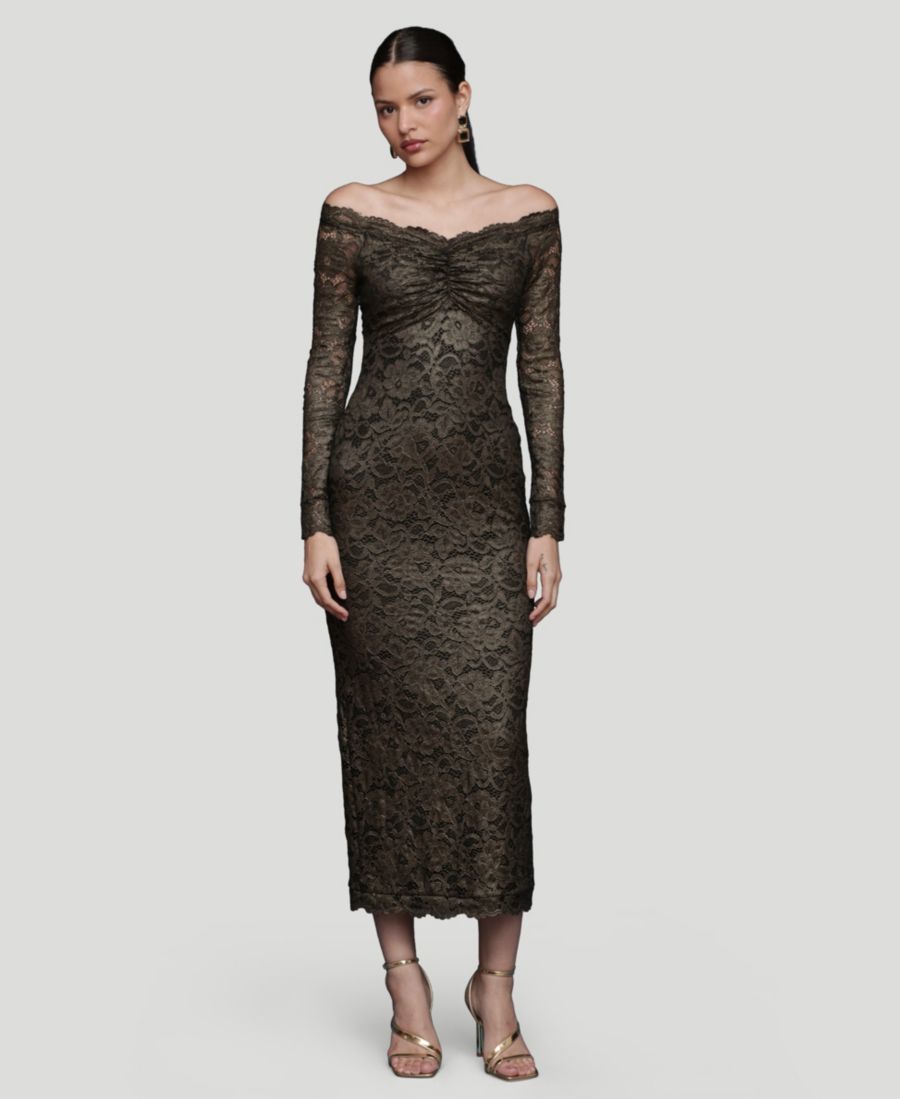 

Женское миди-платье с открытыми плечами из эластичной ткани Avec Les Filles, Black & Gold