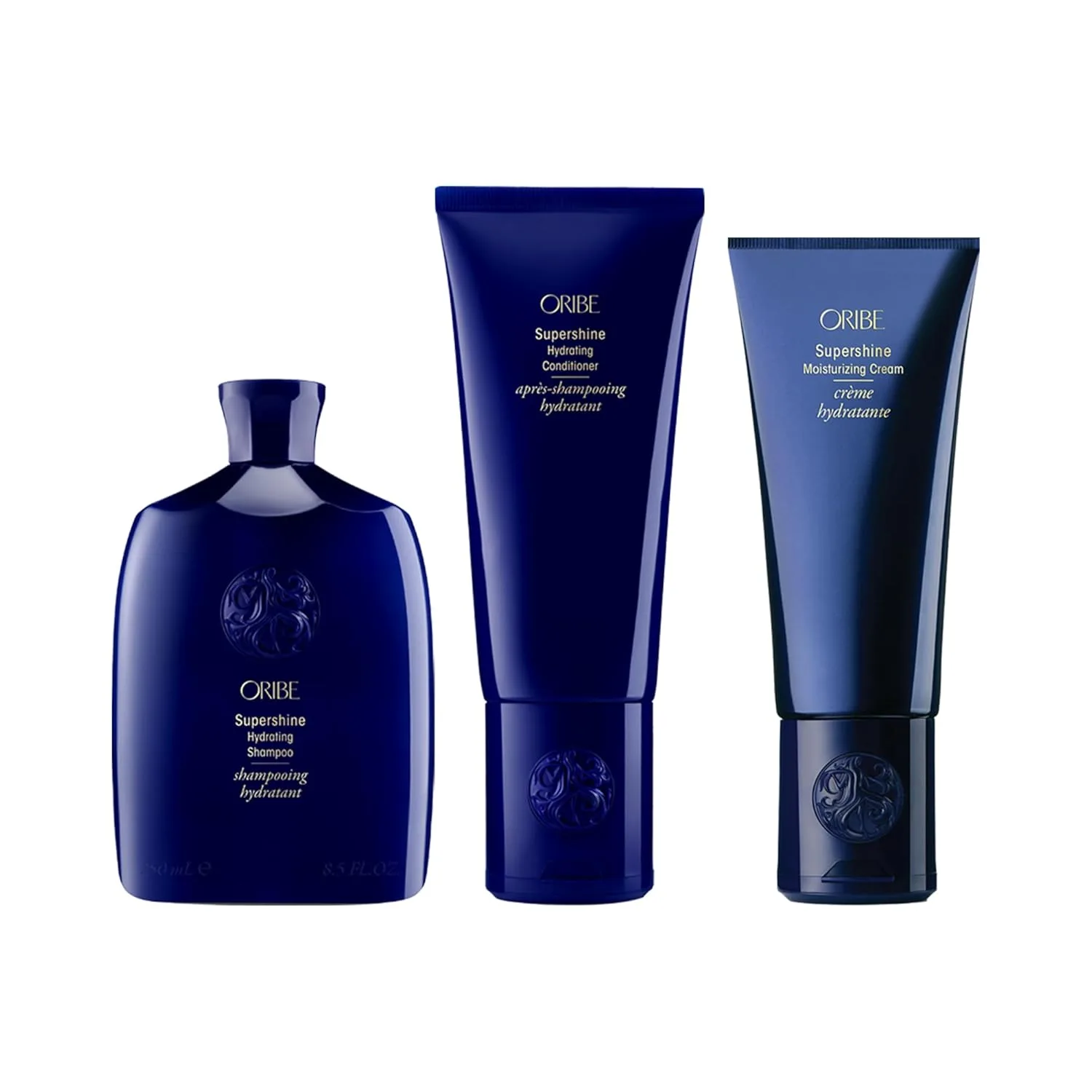 Набор ORIBE Supershine: шампунь, кондиционер и увлажняющий крем Supershine.