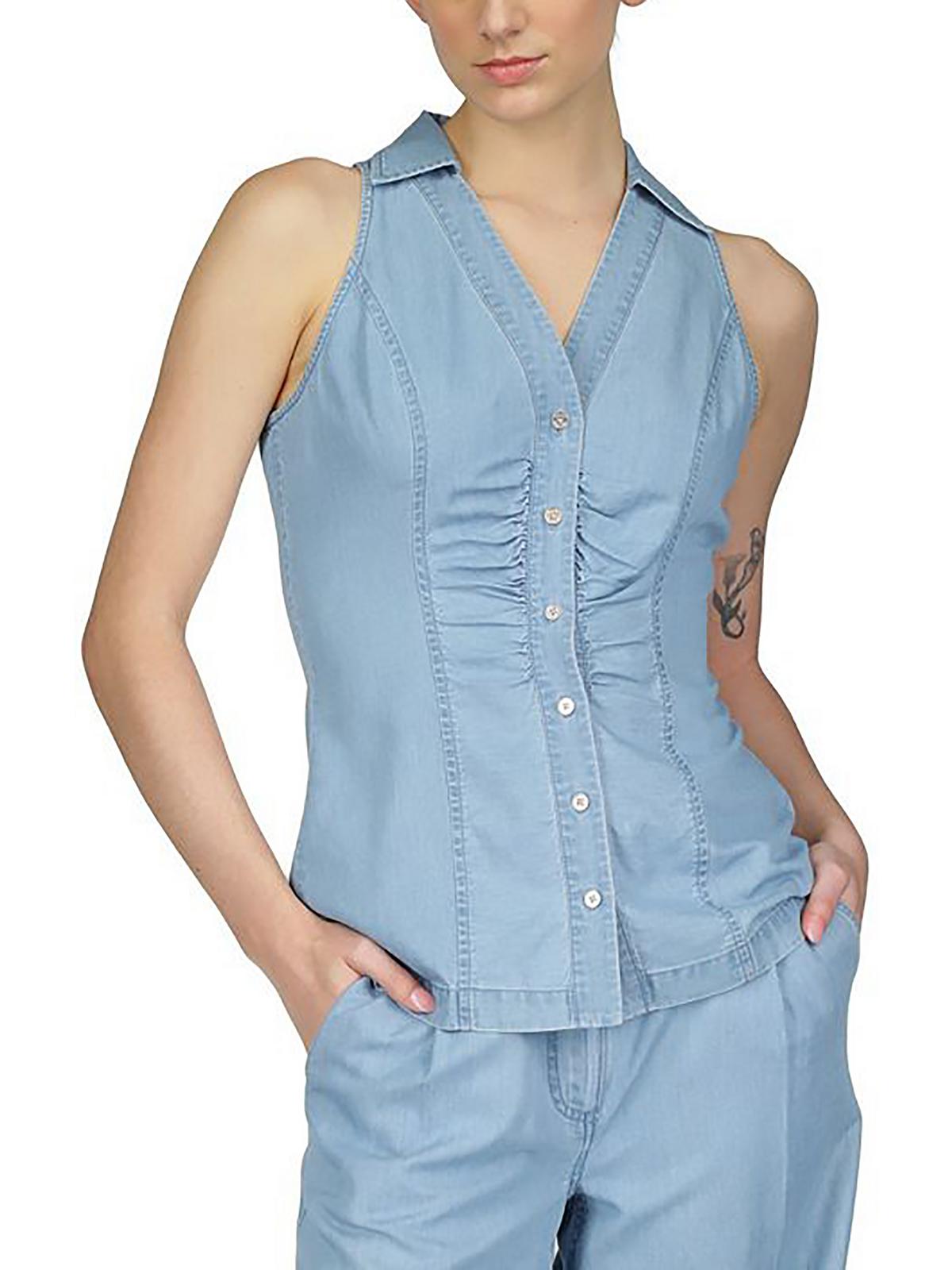 

Petites Женский топ Tencel на пуговицах с бретелькой через шею MICHAEL Michael Kors, цвет sky blue wash