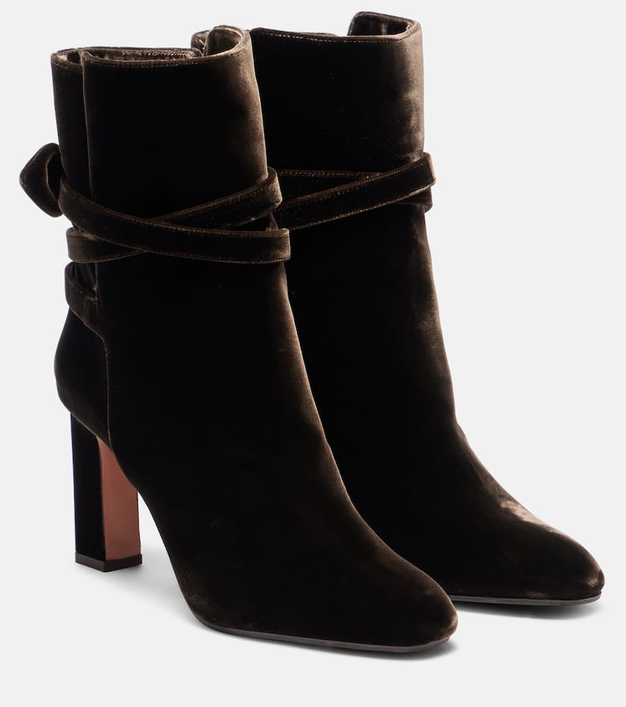 Бархатные ботинки Very Bow 85 до щиколотки Aquazzura, Espresso